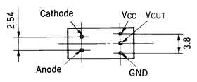 光電傳感器（光學傳感器）OJ-1001針腳圖（仰視）